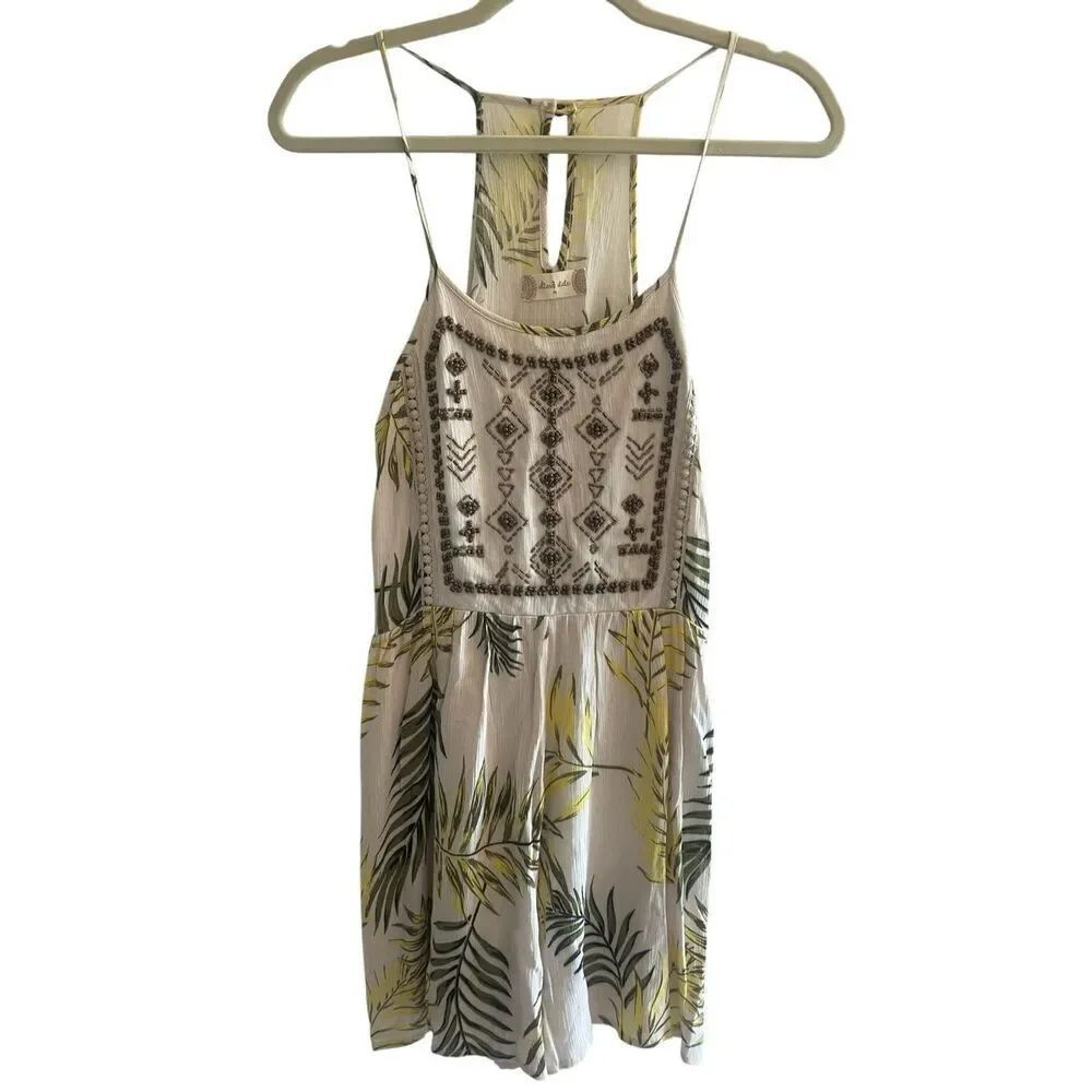 New ALTARβDβSTATE Palm Leaf Romper Dress Womenβs Size Medium Beaded Accent